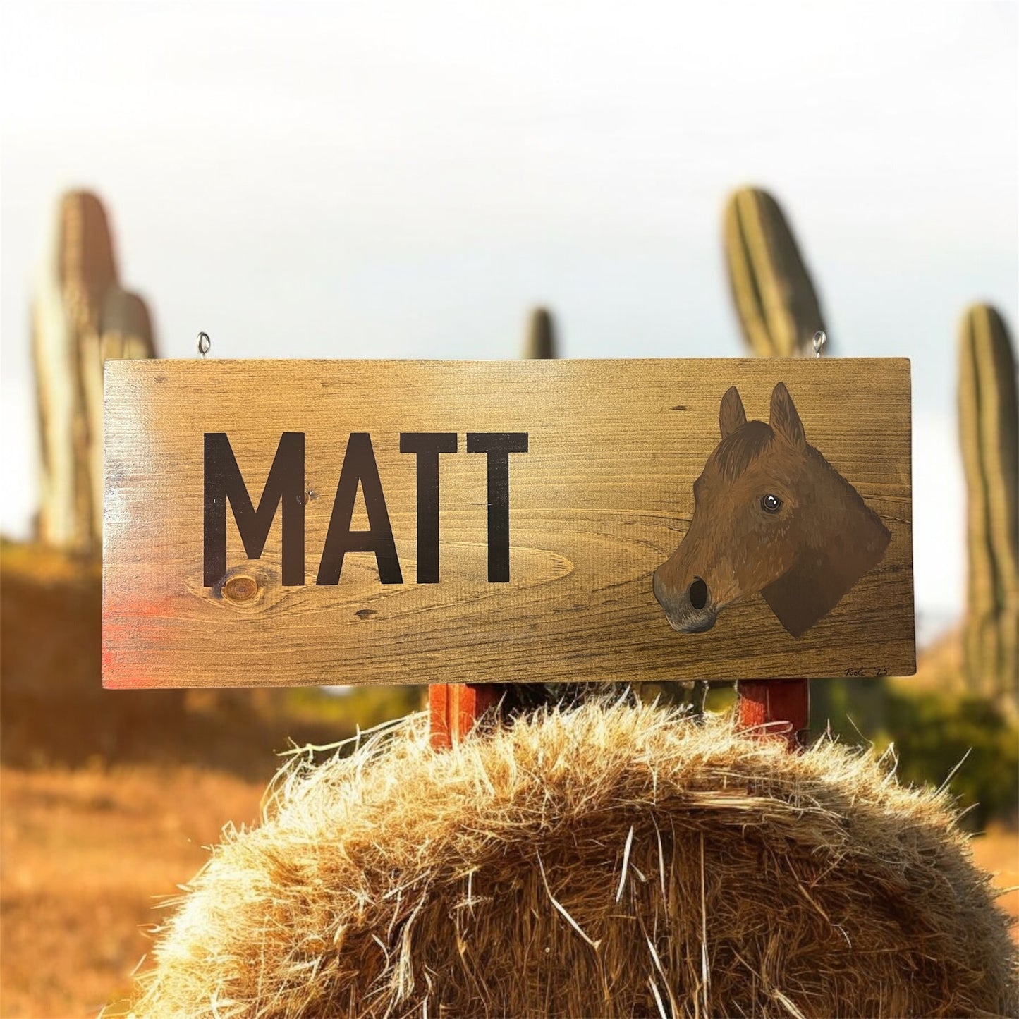 Hand Painted Custom Wooden Stall Sign - Walnut Stain