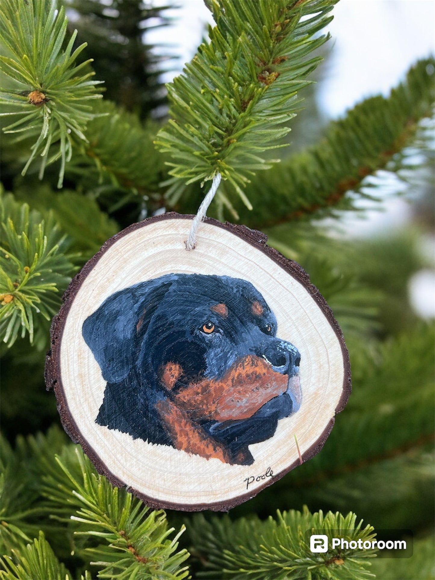 Hand Painted Rottweiler Wood Slice Ornament