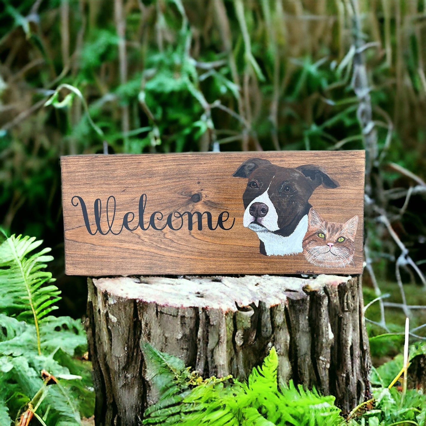 Hand Painted Custom Wooden Stall Sign - Walnut Stain