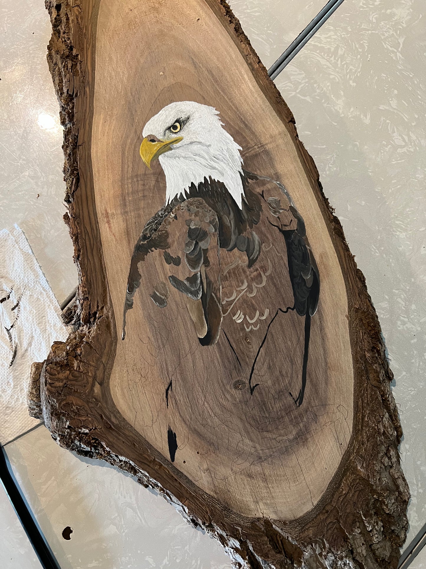 Hand Painted Bald Eagle Live Edge