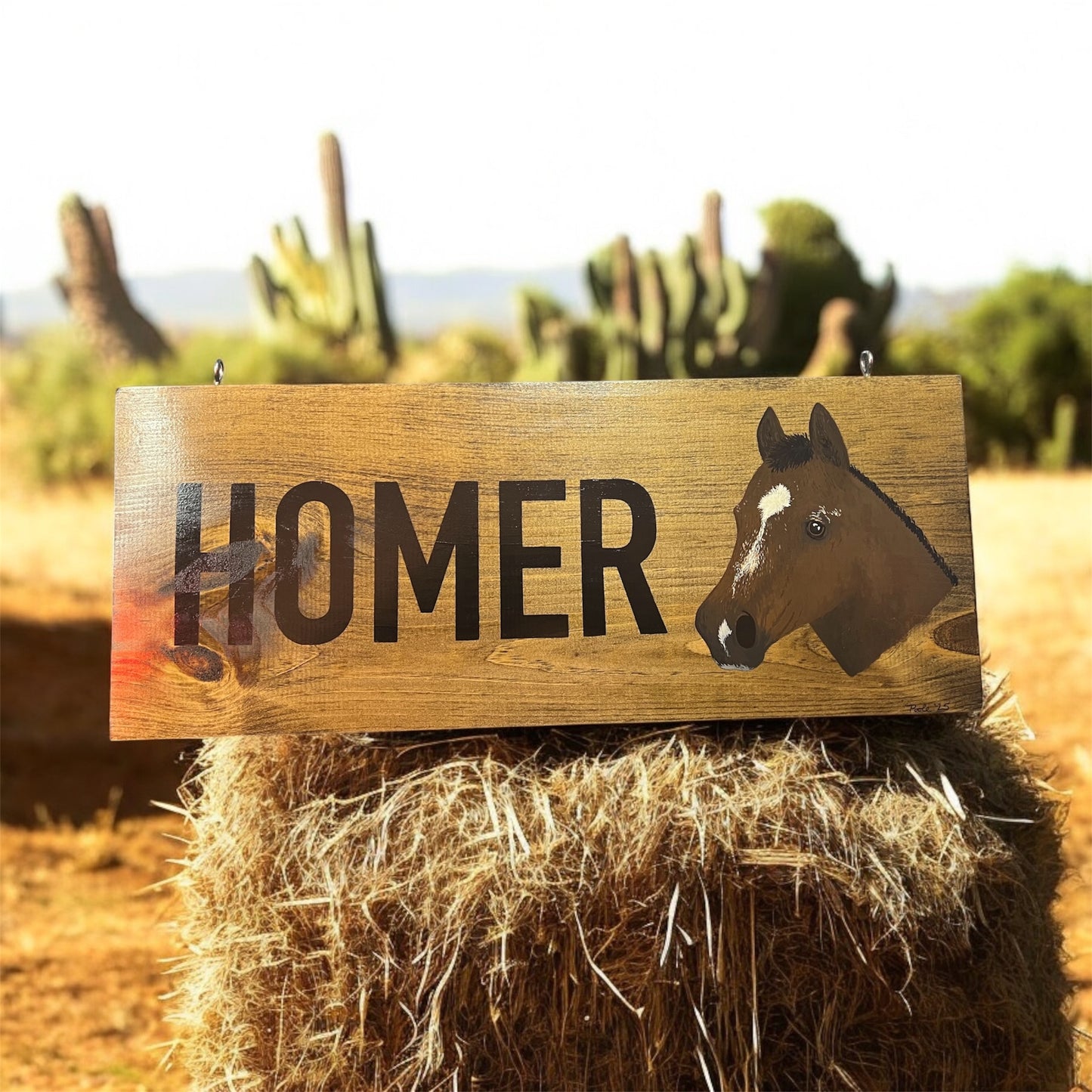 Hand Painted Custom Wooden Stall Sign - Walnut Stain