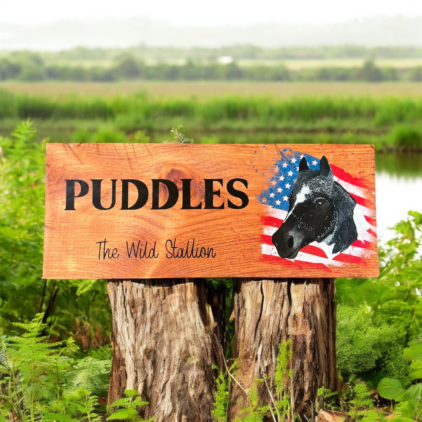 Hand Painted Custom Wooden Stall Sign - Gunstock Stain