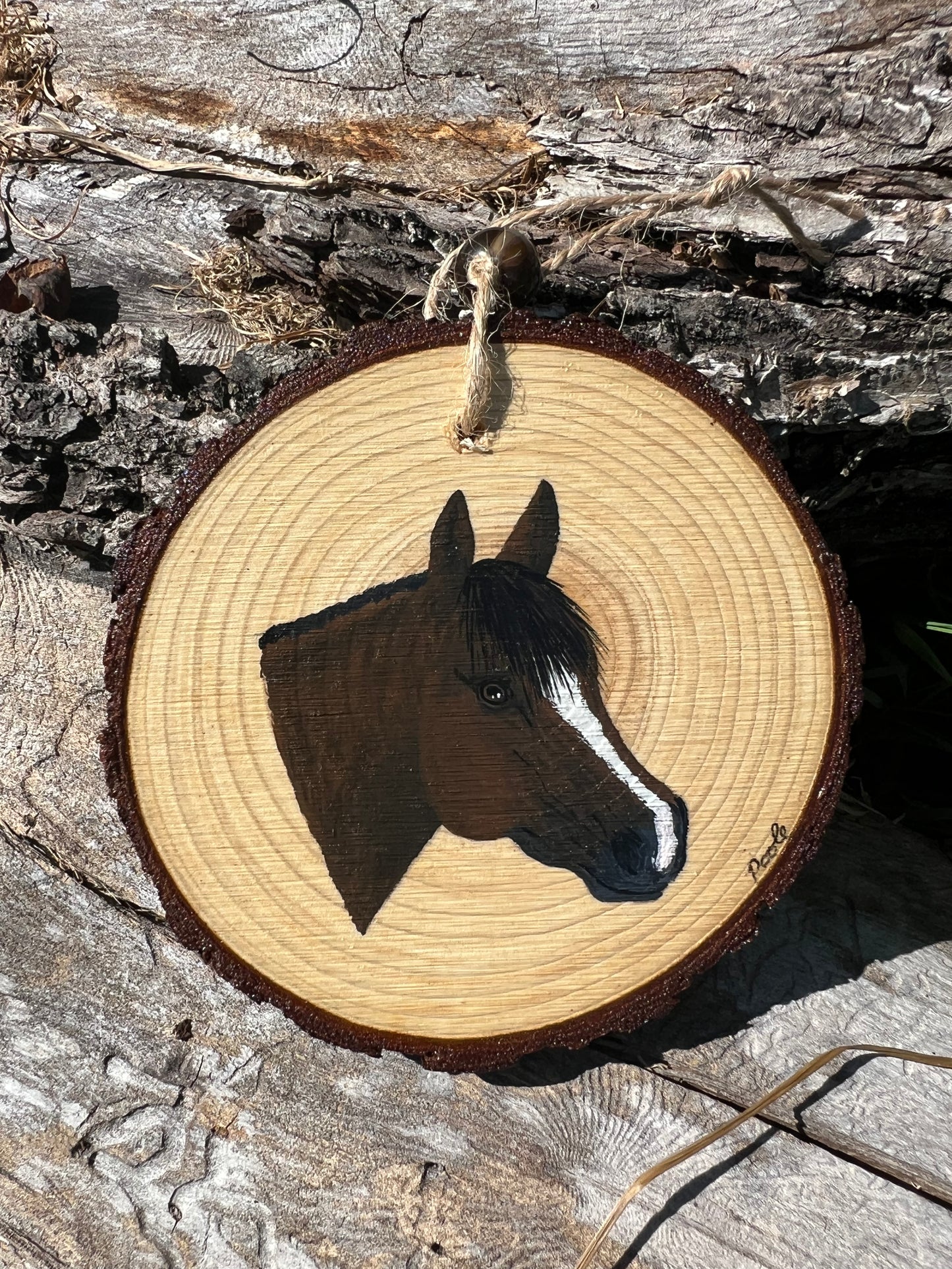 Hand Painted Horse Wood Slice Ornament
