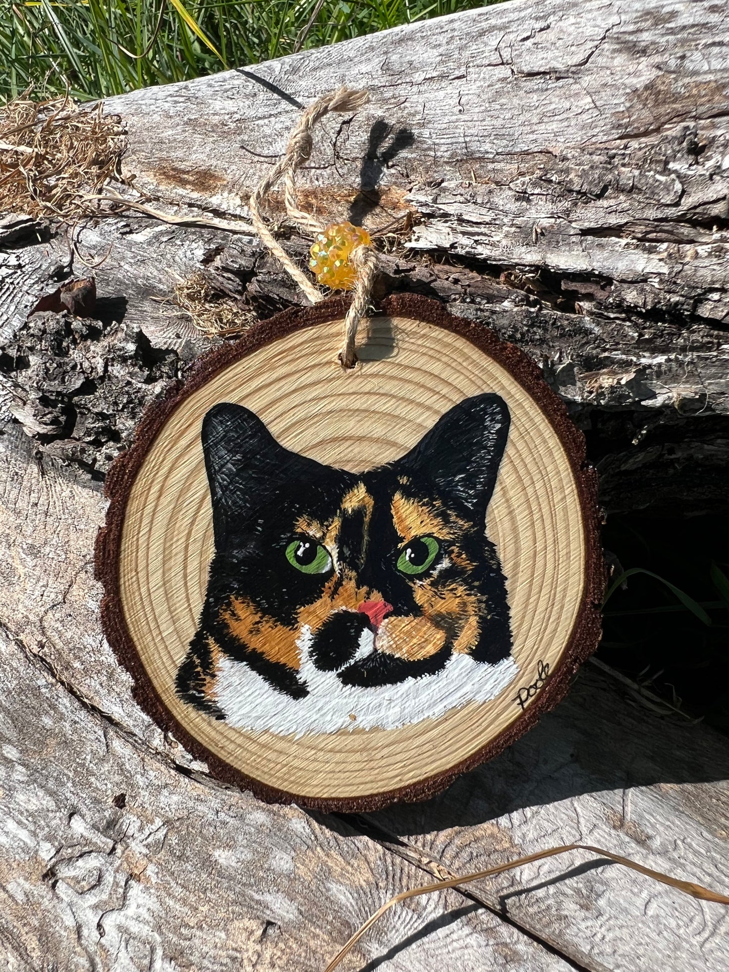 Hand Painted Cat Wood Slice Ornament
