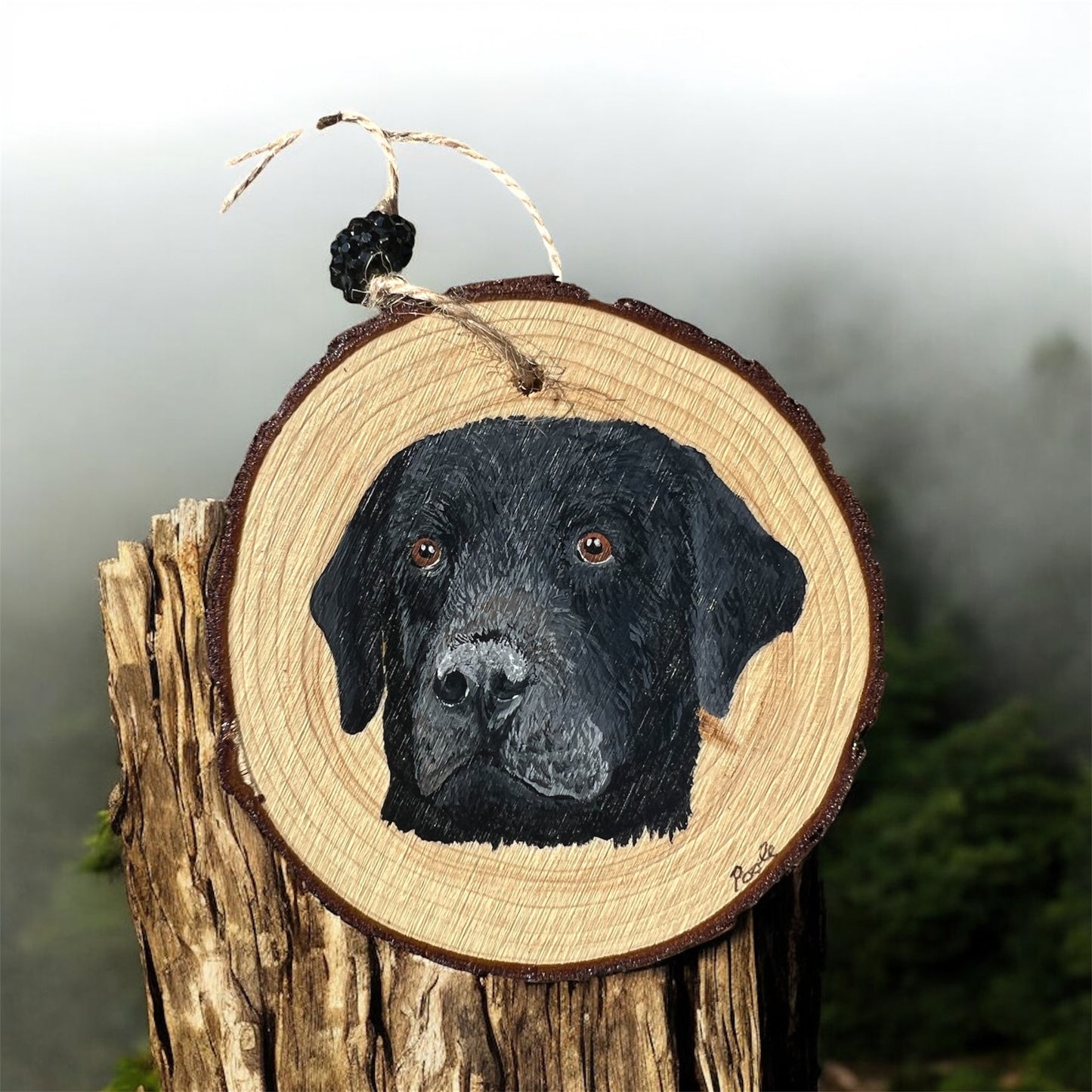 Hand Painted Black Lab Wood Slice Ornament