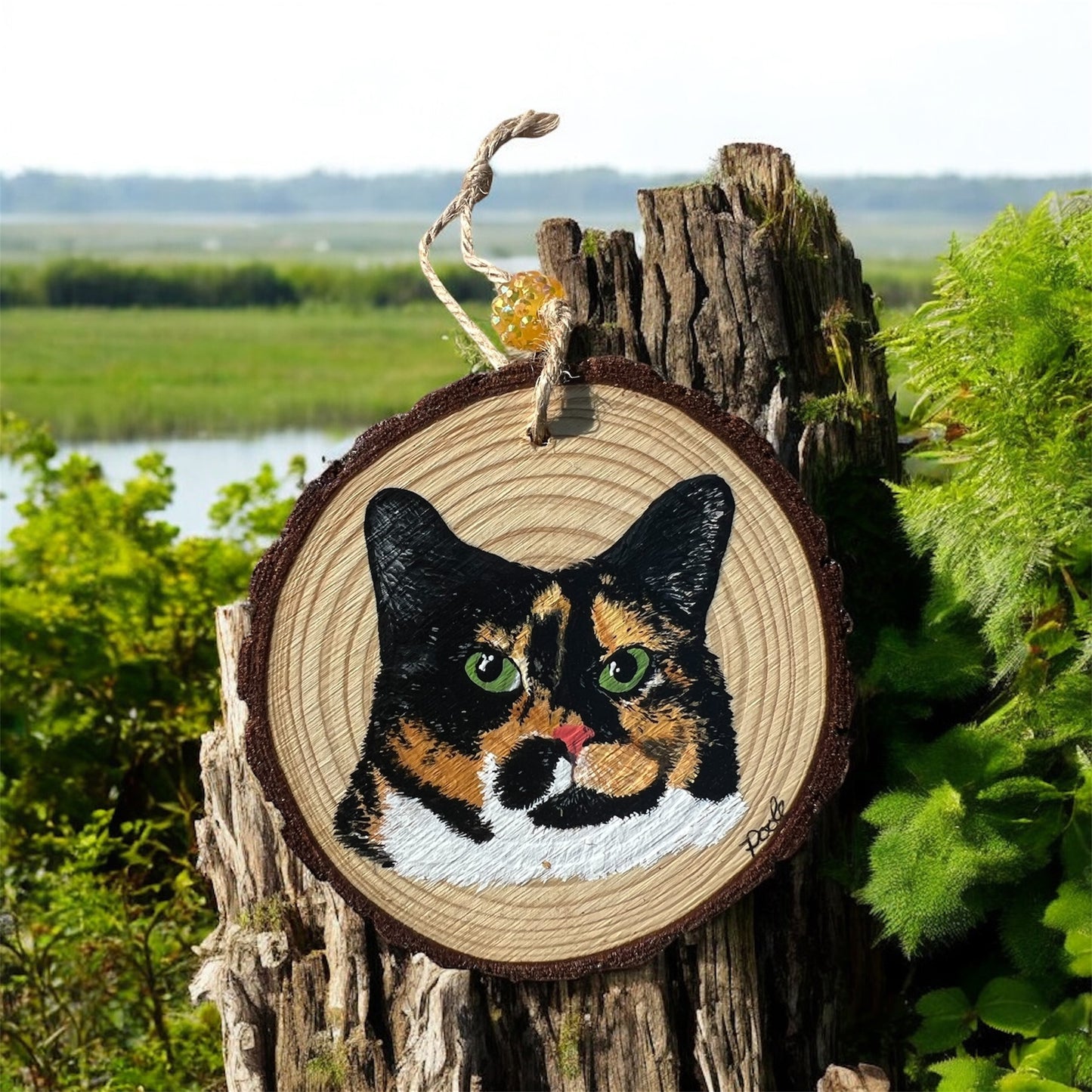 Hand Painted Cat Wood Slice Ornament