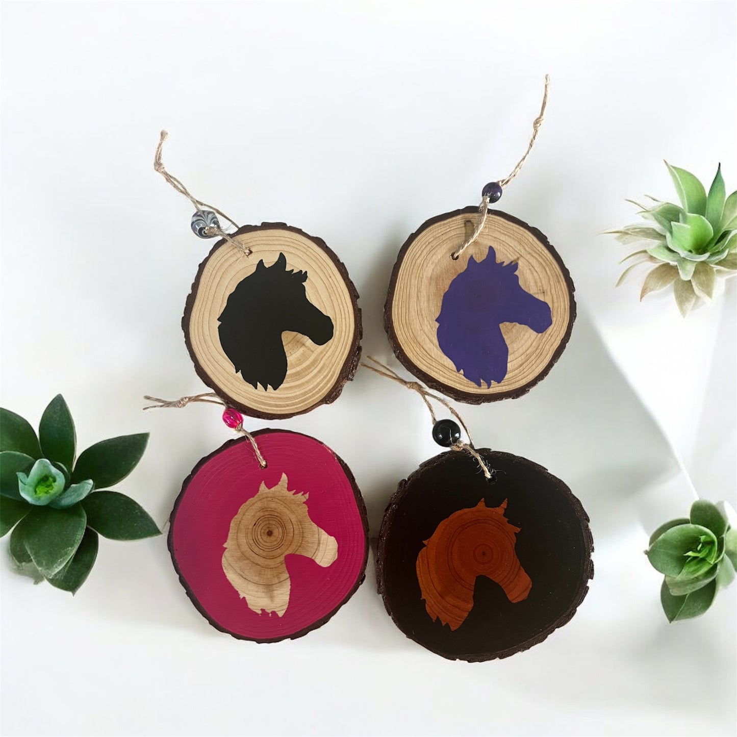 Hand Painted Horse Head Wood Slice Ornament Painted