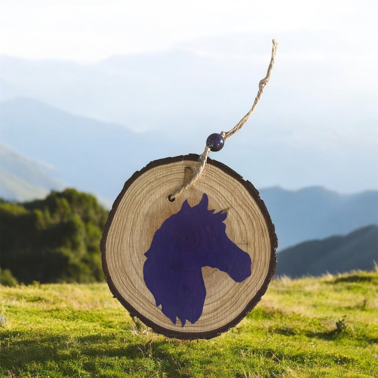 Hand Painted Horse Head Wood Slice Ornament Painted