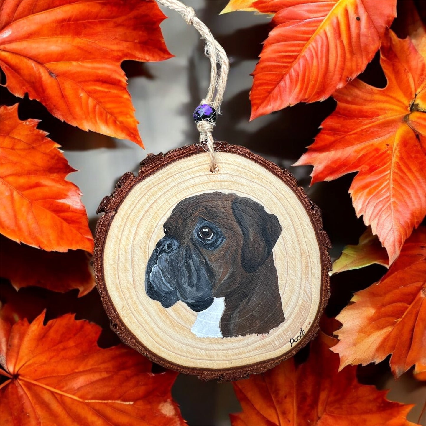 Hand Painted Boxer Wood Slice Ornament Solid Face