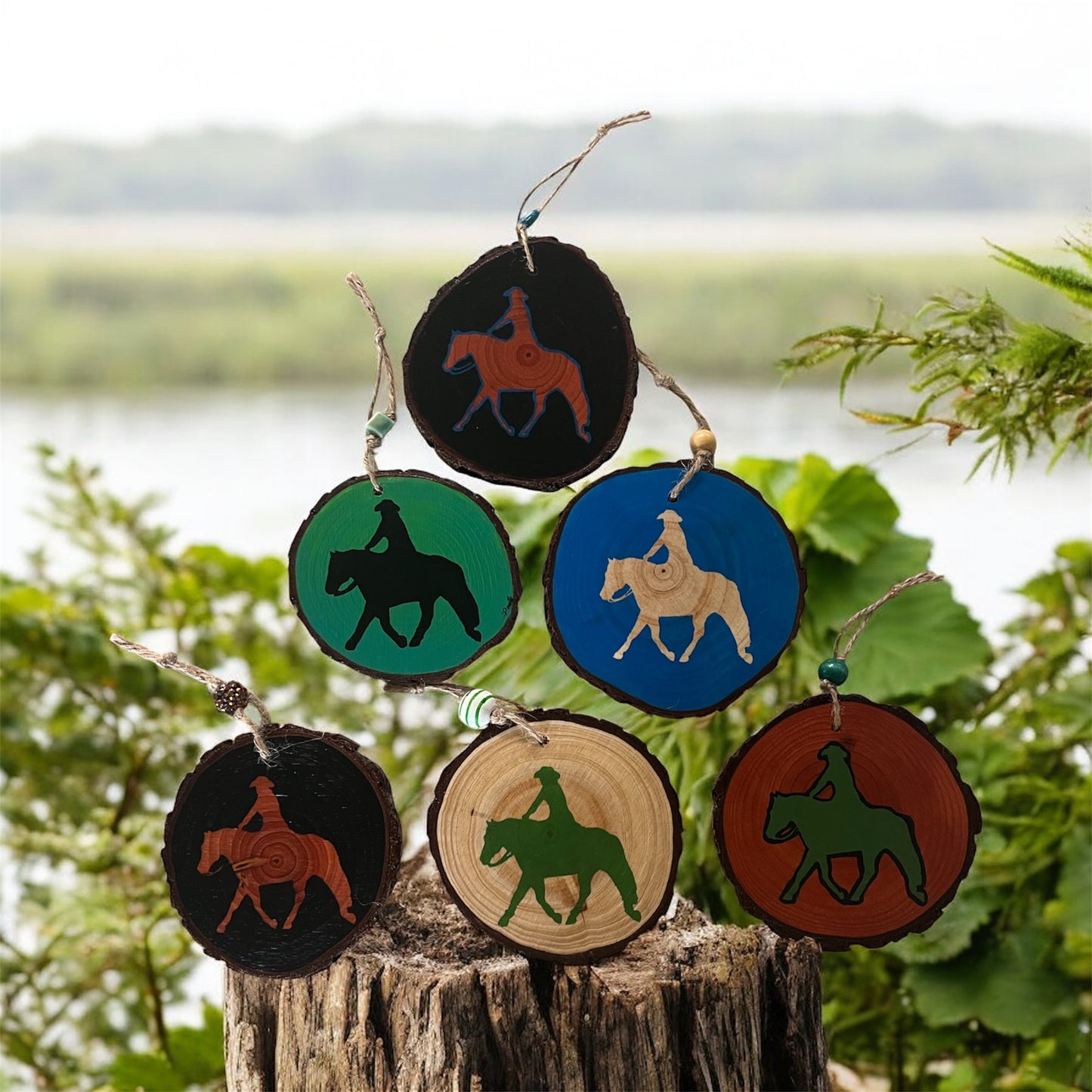 Hand Painted Ranch Rider Wood Slice Ornament Painted