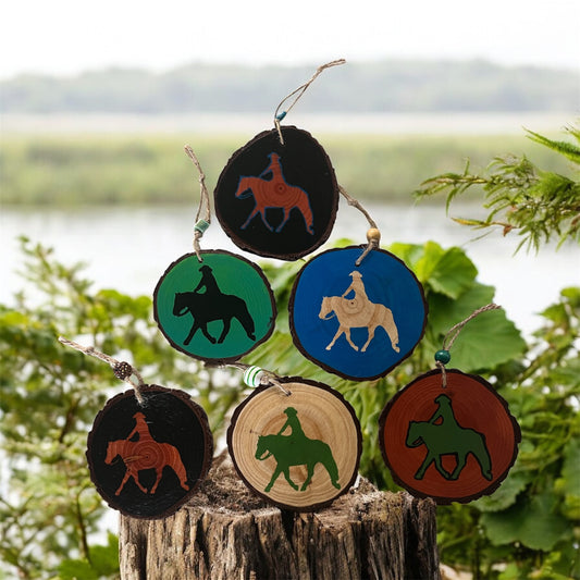 Hand Painted Ranch Rider Wood Slice Ornament Painted