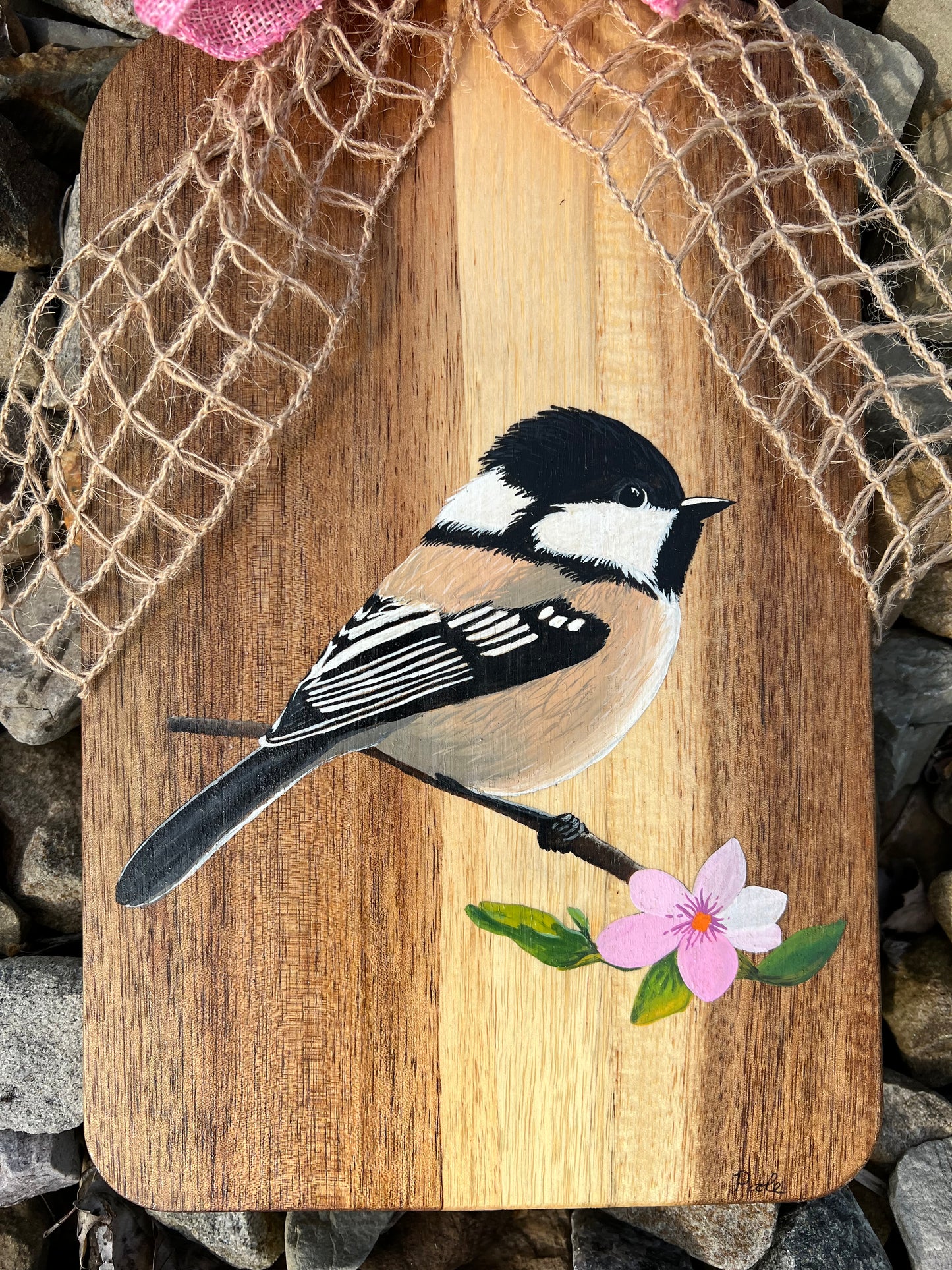 Hand Painted Chickadee Cutting Board Decor