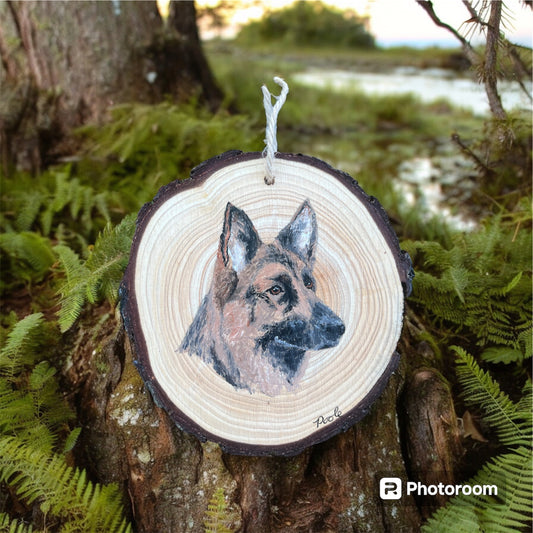 Hand Painted German Shepherd Wood Slice Ornament