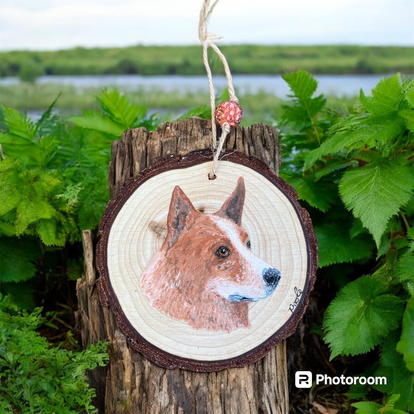 Hand Painted Red Heeler Wood Slice Ornament