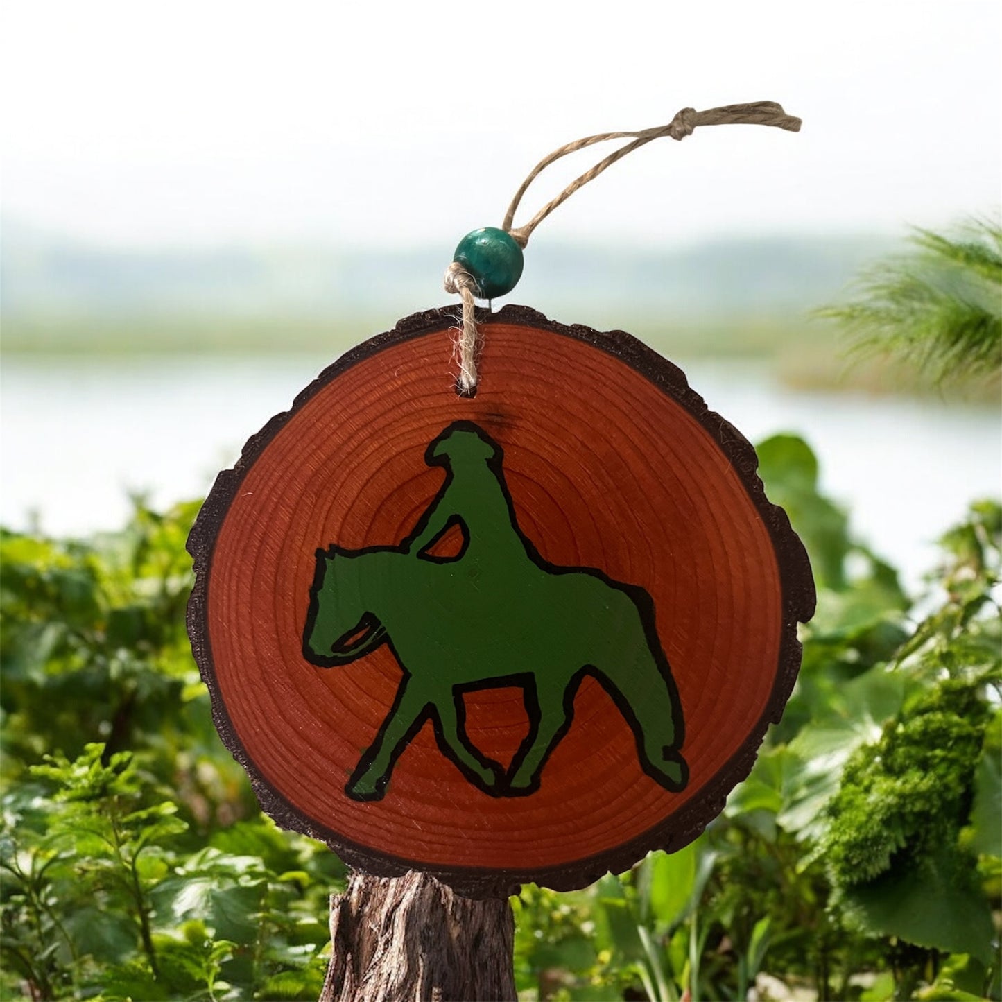 Hand Painted Ranch Rider Wood Slice Ornament Painted