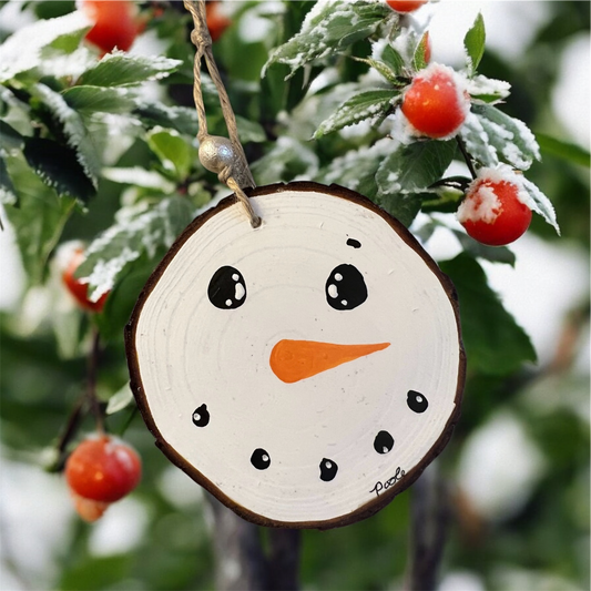 Hand Painted Snowman Wood Slice Ornament