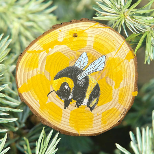 Hand Painted Honey Bee Wood Slice Ornament