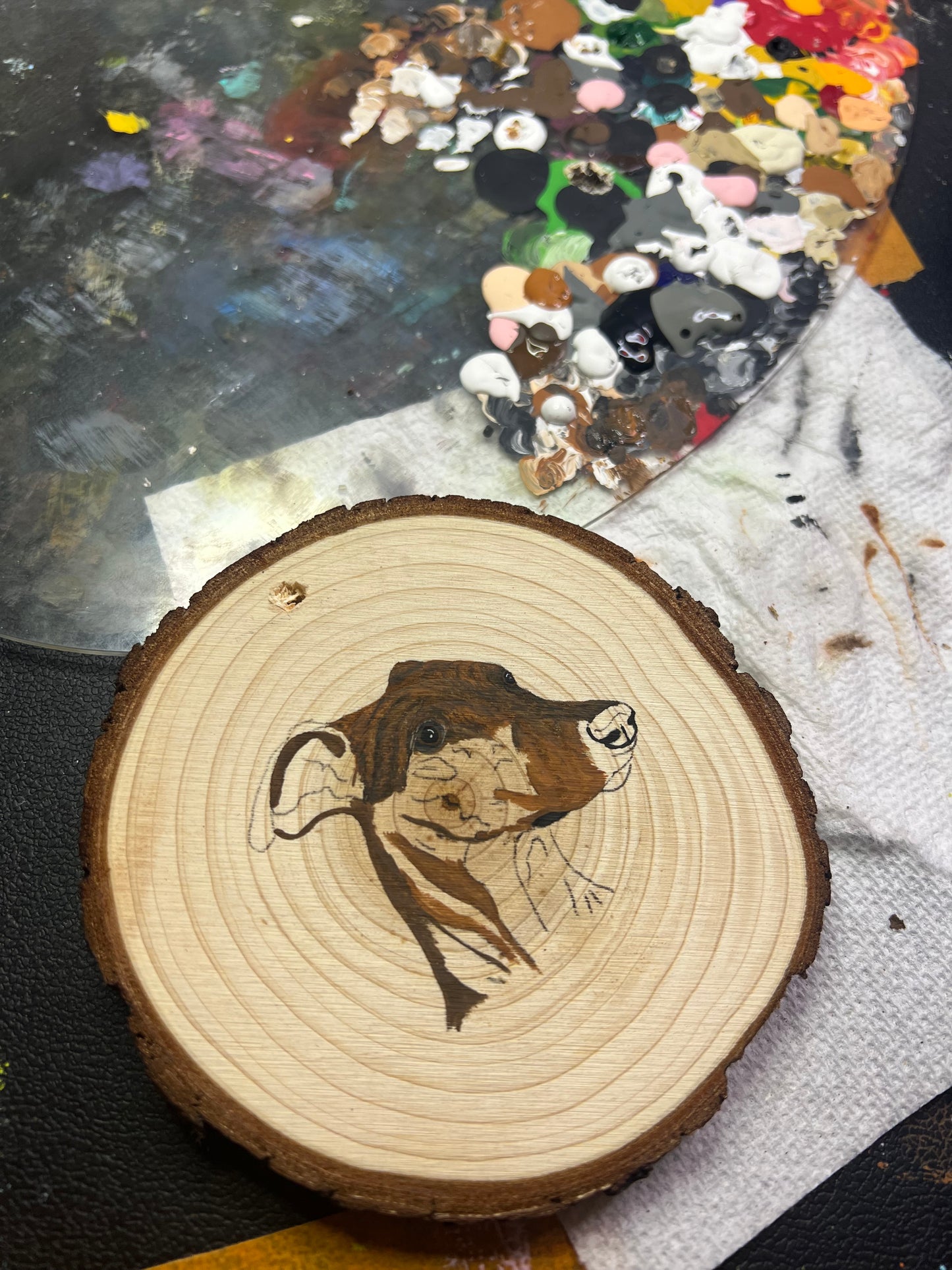 Hand Painted Brindle Greyhound Wood Slice Ornament