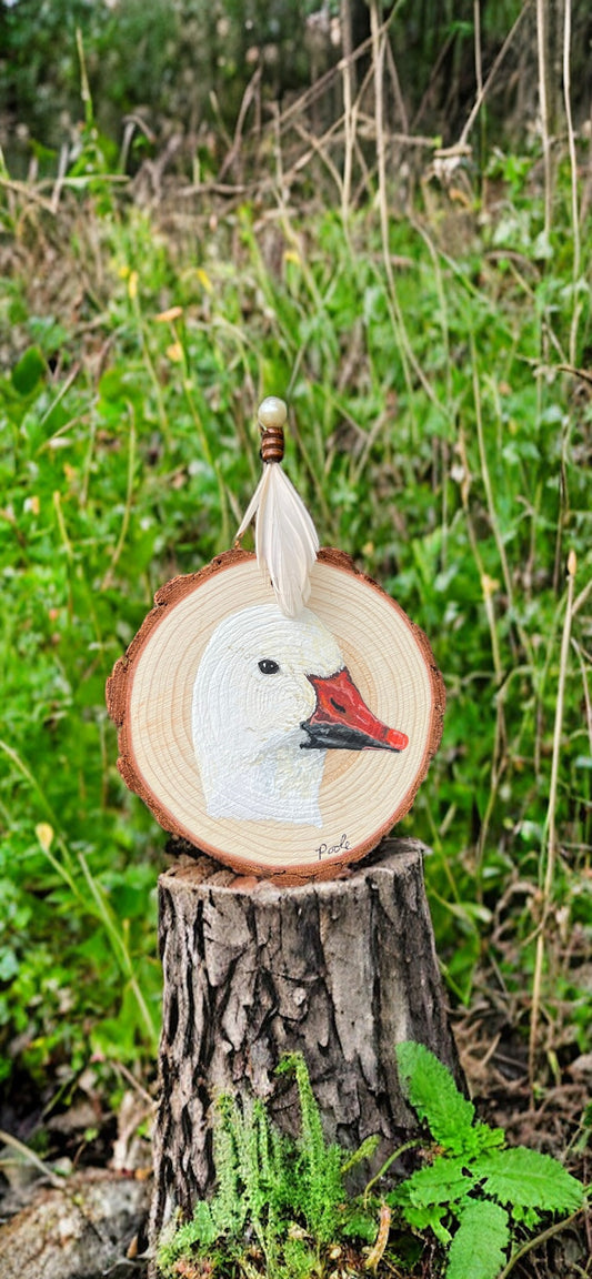 Hand Painted Snow Goose Wood Slice Ornament