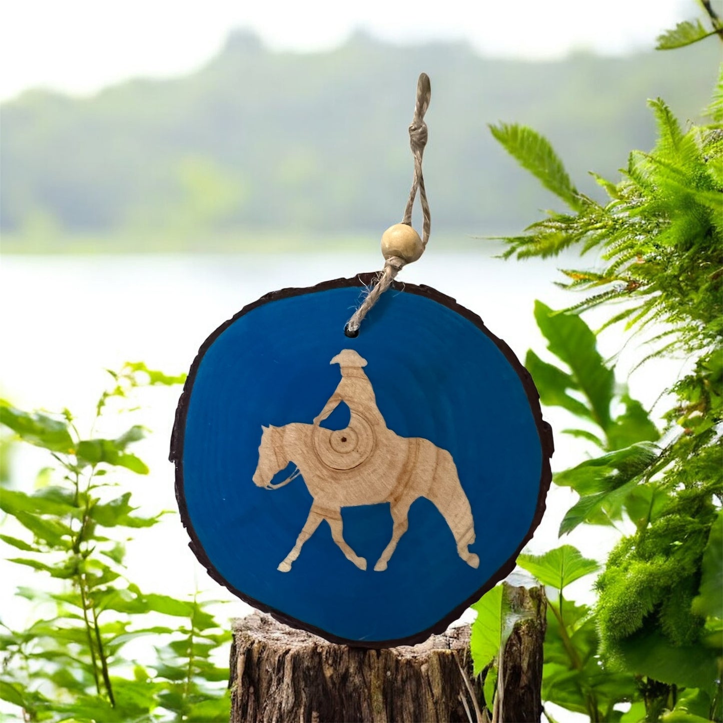 Hand Painted Ranch Rider Wood Slice Ornament Painted