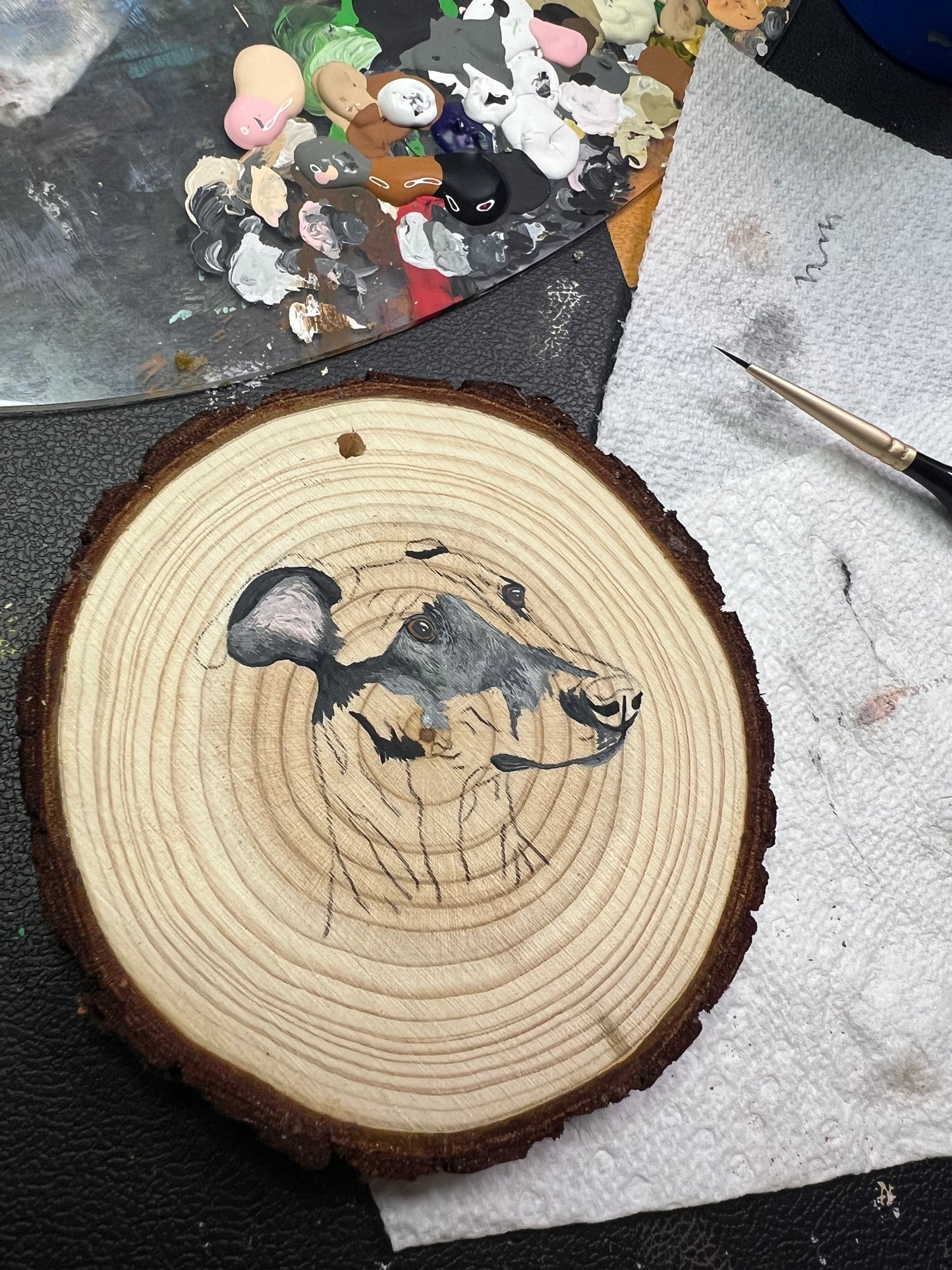 Hand Painted Blue Greyhound Wood Slice Ornament