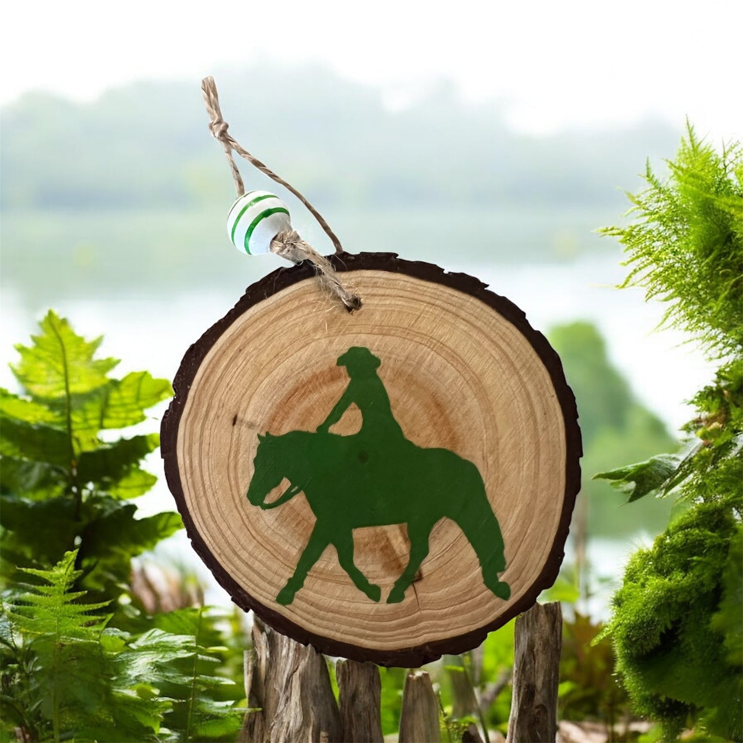 Hand Painted Ranch Rider Wood Slice Ornament Painted