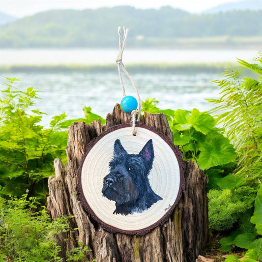 Hand Painted Terrier Wood Slice Ornament