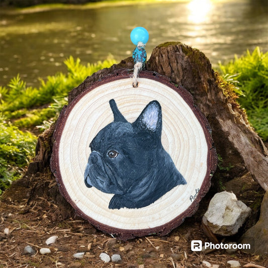 Hand Painted Frenchie Wood Slice Ornament