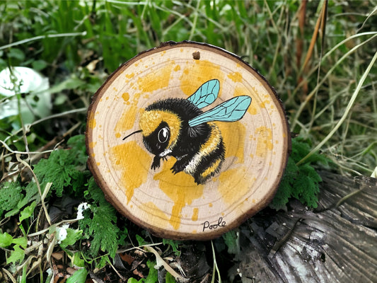 Hand Painted Honey Bee Wood Slice Ornament