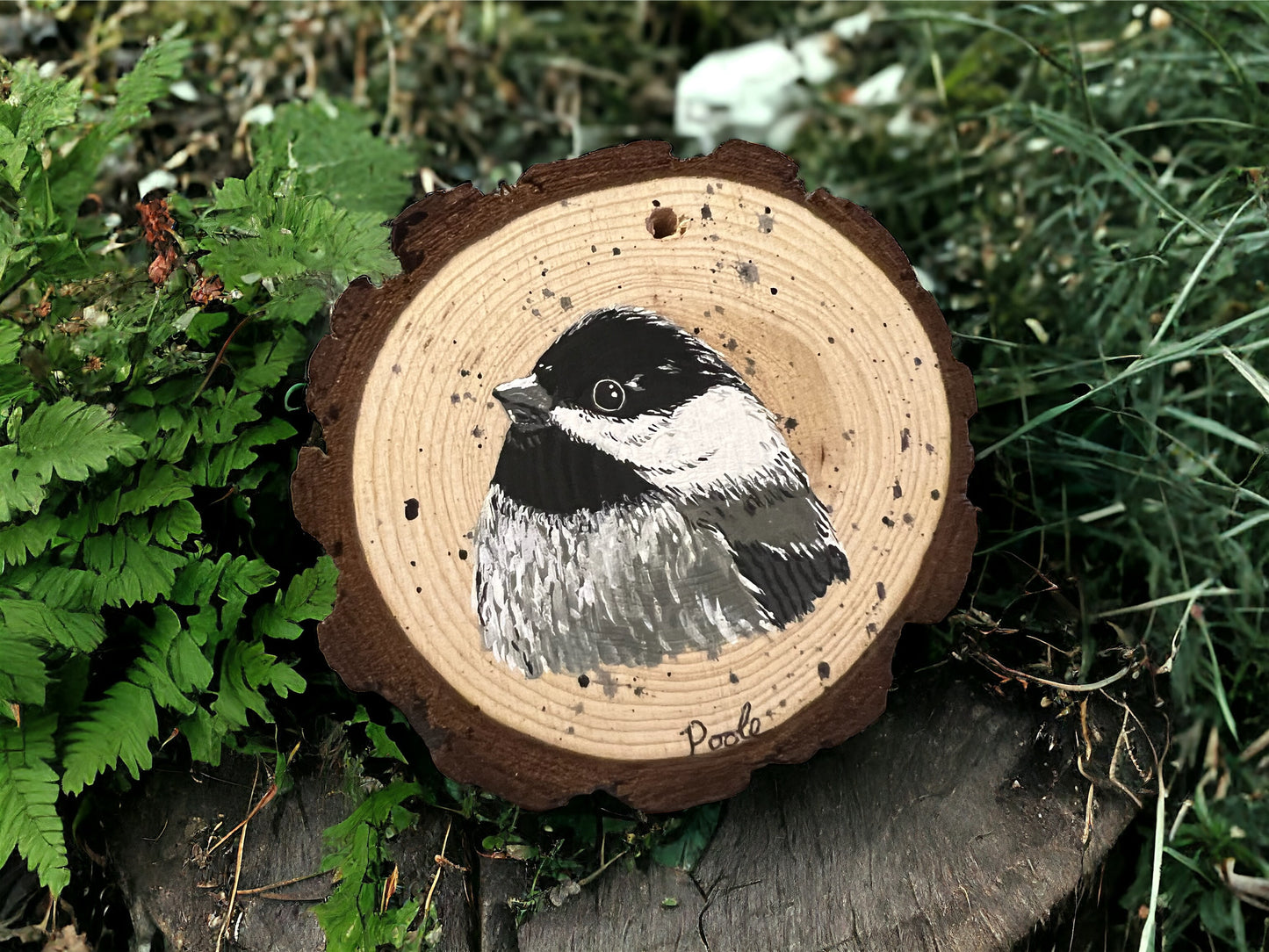 Hand Painted Chickadee Wood Slice Ornament