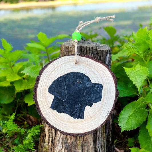 Hand Painted Black Lab Wood Slice Ornament