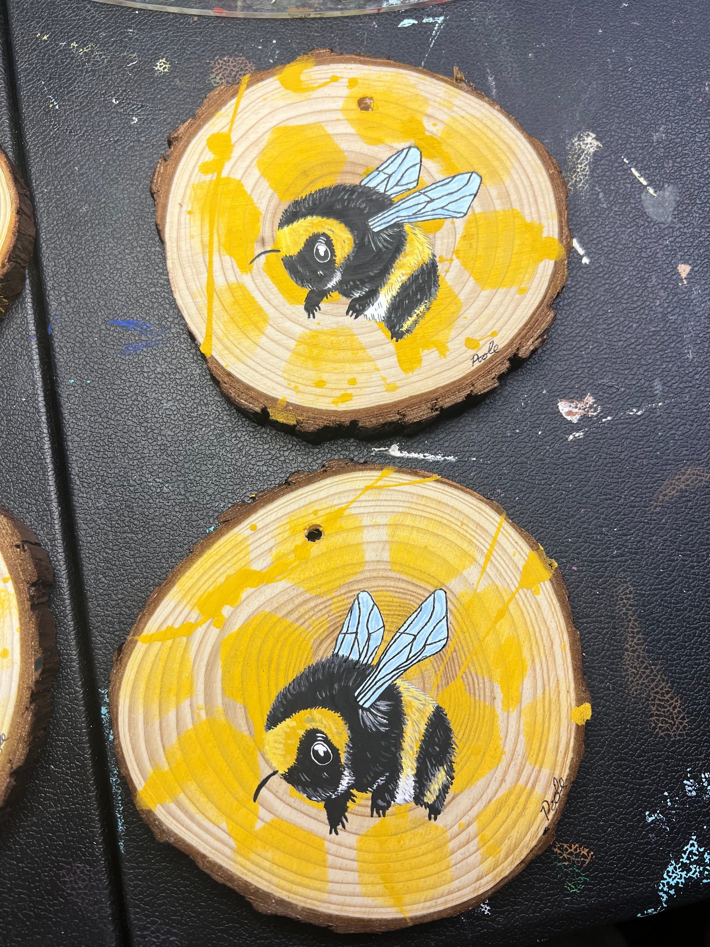 Hand Painted Honey Bee Wood Slice Ornament