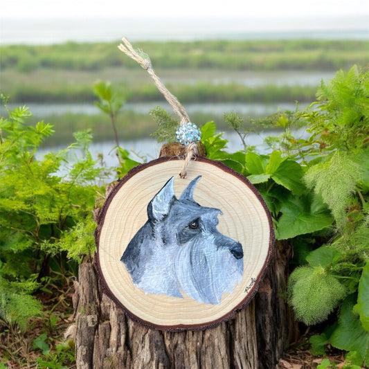 Hand Painted Schnauzer Wood Slice Ornament