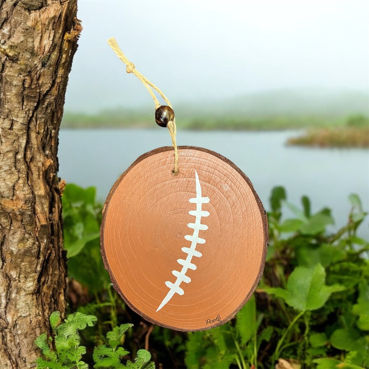 Hand Painted Football Wood Slice Ornament