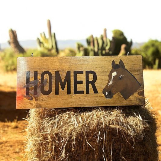 Hand Painted Custom Wooden Stall Sign - Walnut Stain