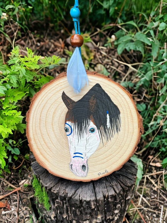 Hand Painted Indian Horse Wood Slice Ornament