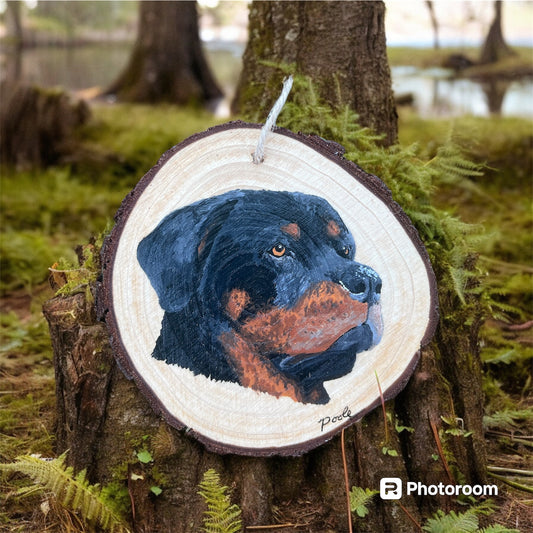 Hand Painted Rottweiler Wood Slice Ornament