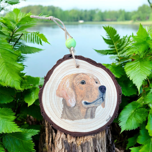 Hand Painted Golden Wood Slice Ornament