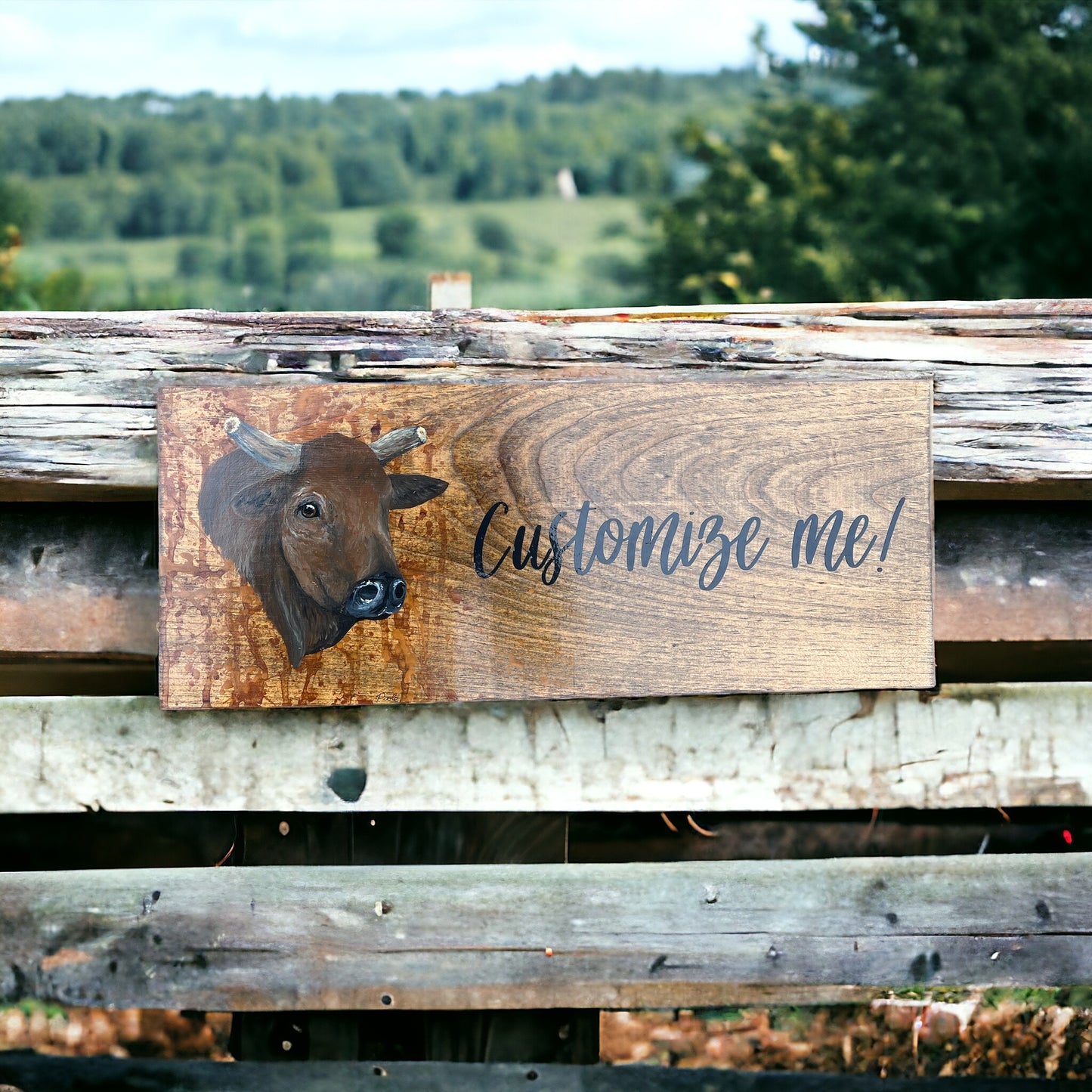 Hand Painted Custom Pet Welcome Sign - Walnut Stain