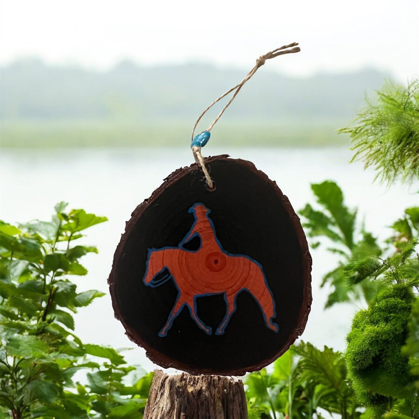 Hand Painted Ranch Rider Wood Slice Ornament Painted
