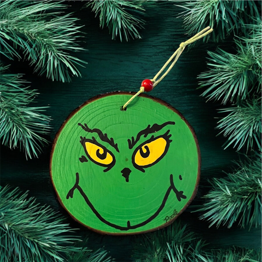 Hand Painted Grinch Wood Slice Ornament