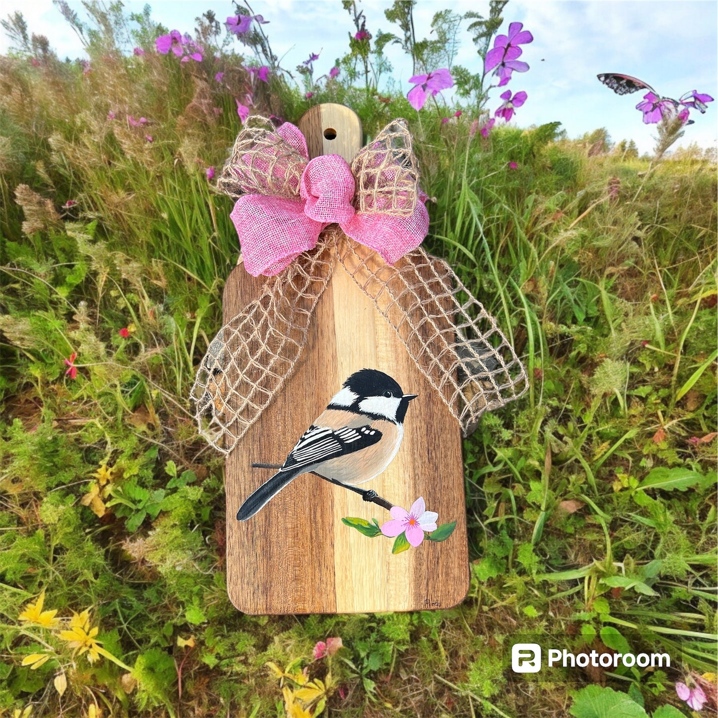 Hand Painted Chickadee Cutting Board Decor