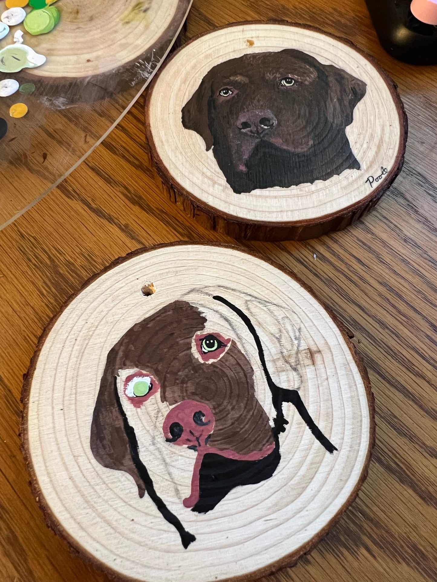 Hand Painted Chocolate Lab Wood Slice Ornament