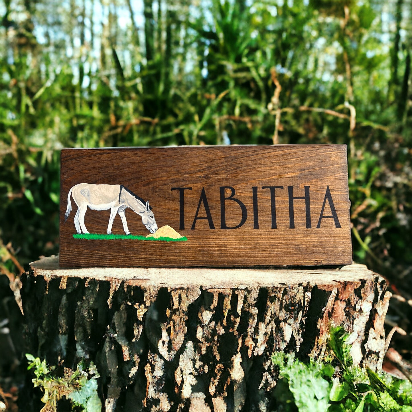 Hand Painted Custom Wooden Stall Sign - Walnut Stain