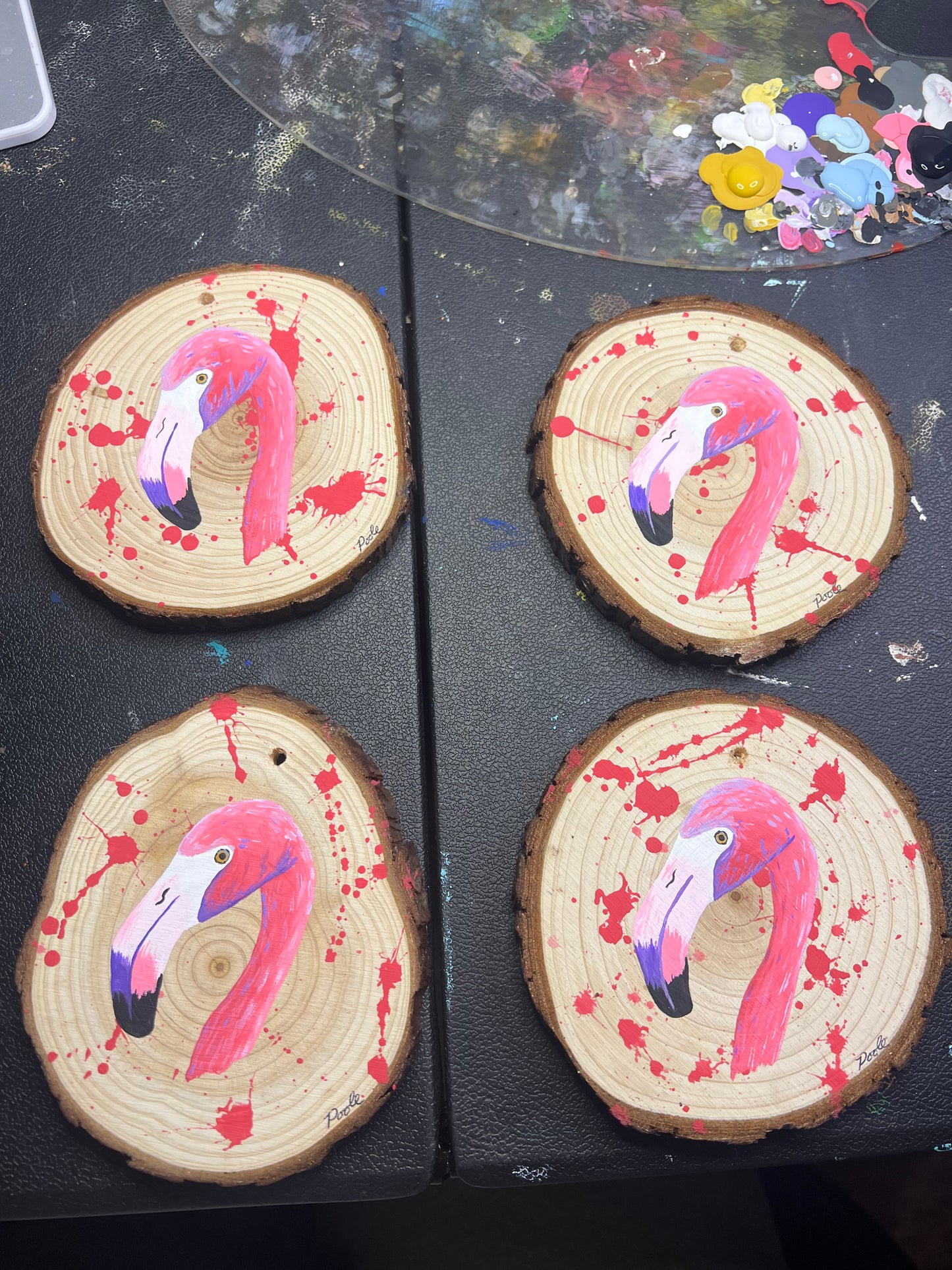 Hand Painted Flamingo Wood Slice Ornament