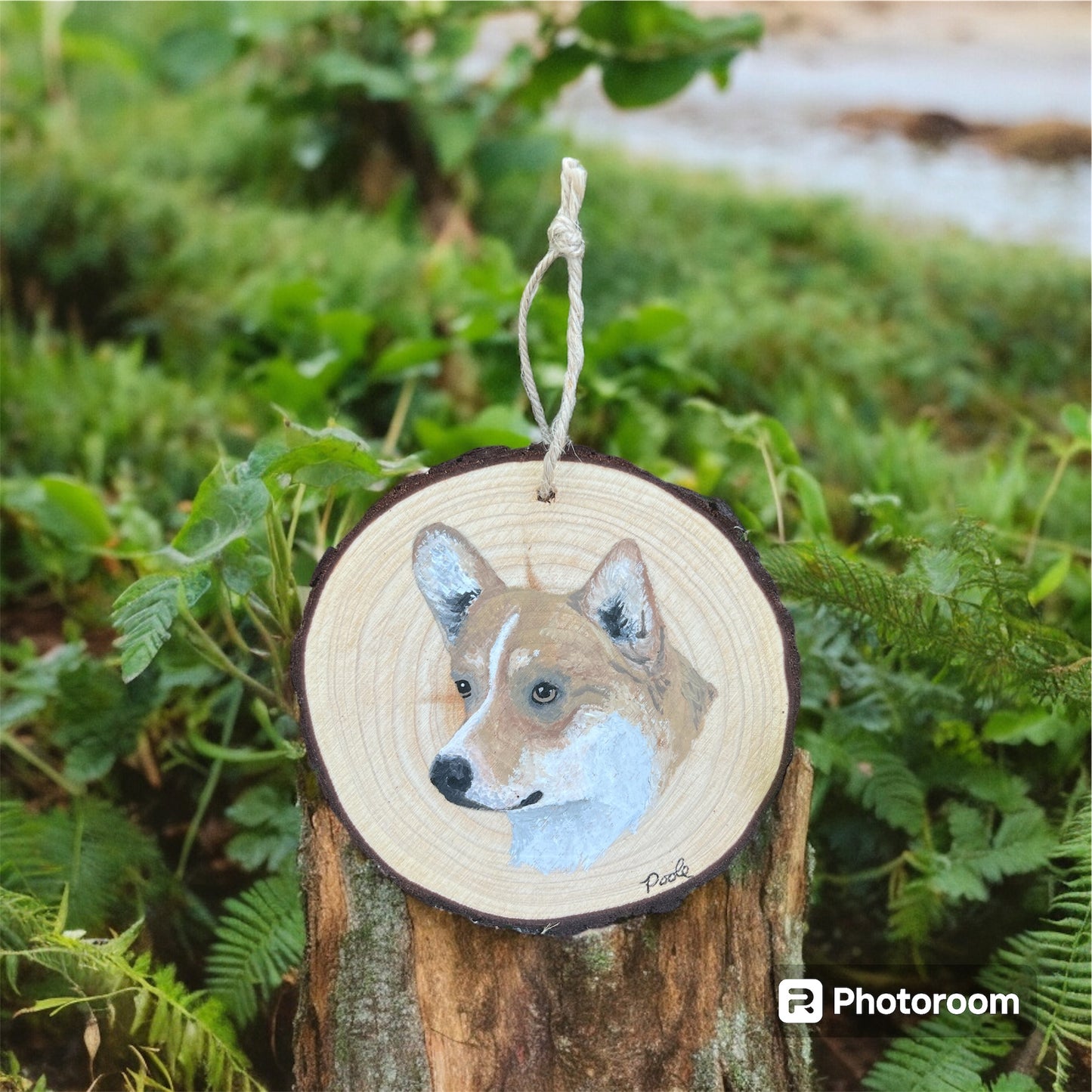 Hand Painted Corgi Wood Slice Ornament