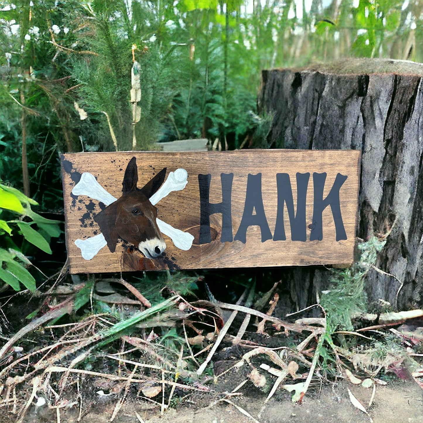 Hand Painted Custom Wooden Stall Sign - Walnut Stain