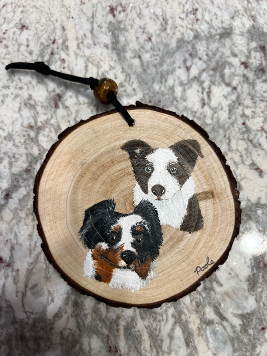 Double Hand Painted Custom Wood Slice Ornament