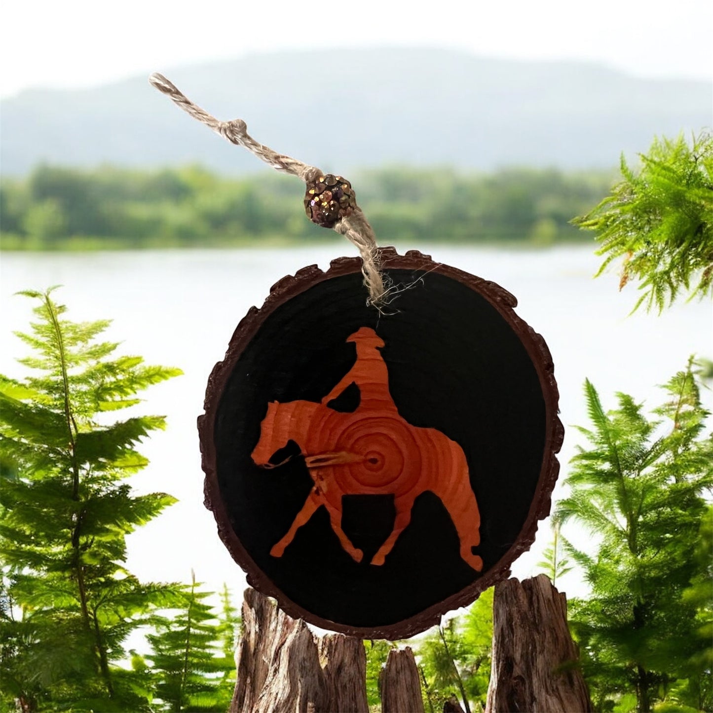 Hand Painted Ranch Rider Wood Slice Ornament Painted