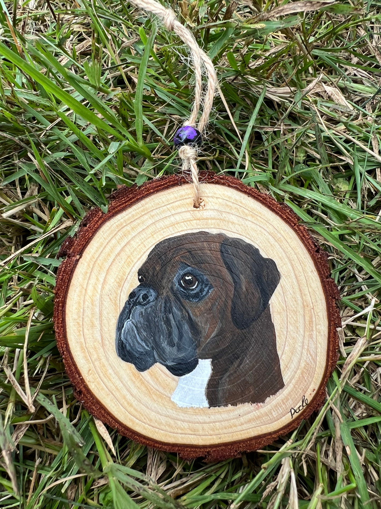 Hand Painted Boxer Wood Slice Ornament Solid Face